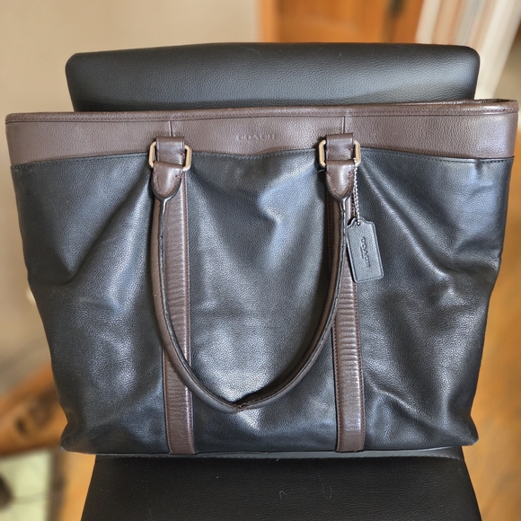 Coach Handbags - Vintage Coach Black and Brown Leather Tote Bag